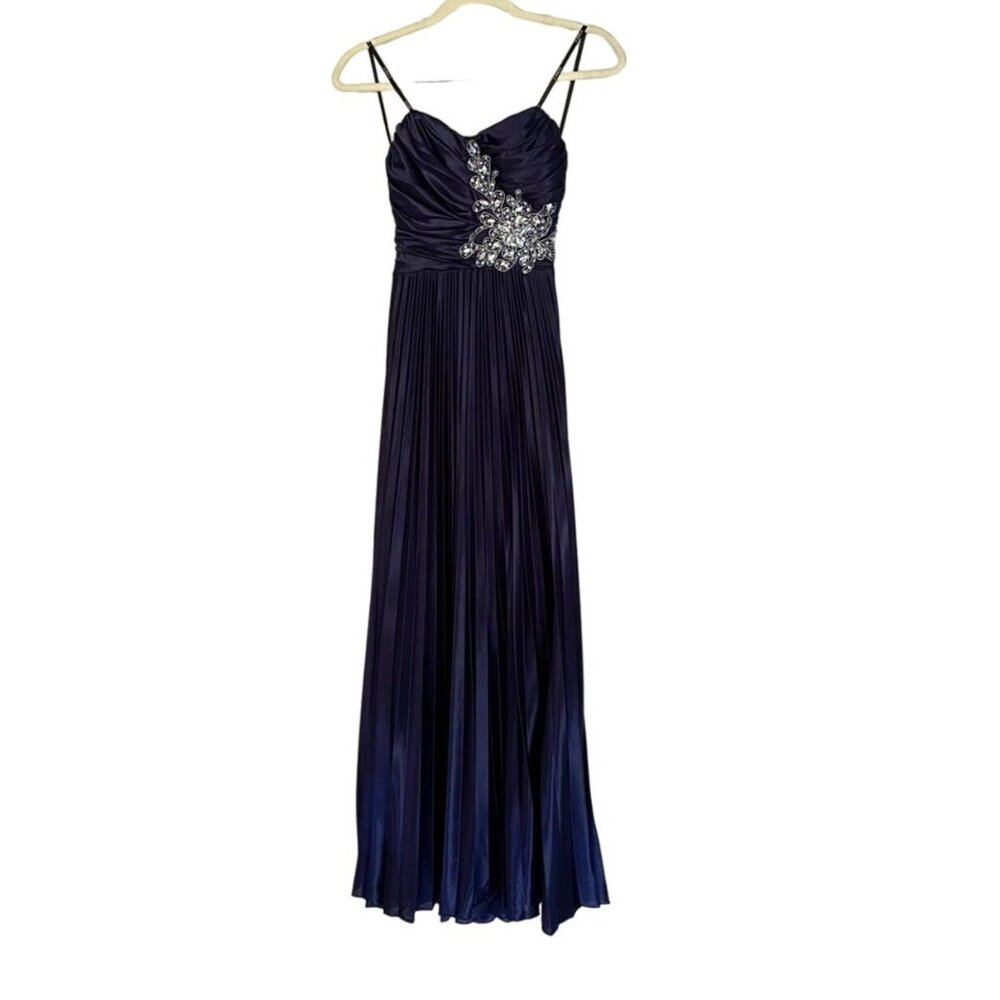 B Darlin Formal Maxi Evening Dress Navy Bridesmaid Prom Holiday Beaded Strapless